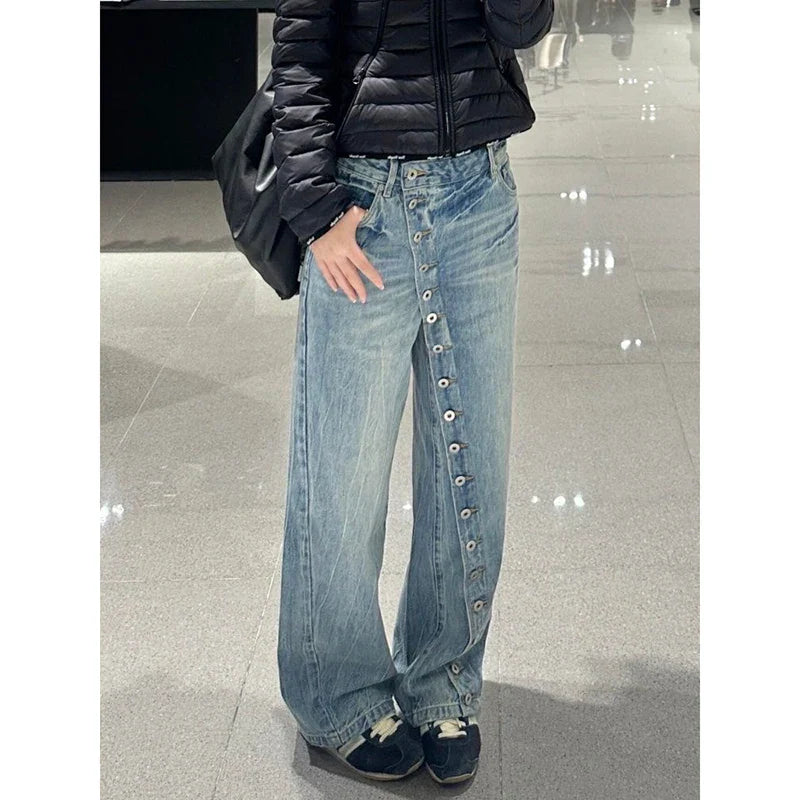 Women Blue Y2k Baggy Wide Jeans Grunge Jean Pants Vintage Harajuku Oversize Boyfriend Denim Trousers Alternative Clothes