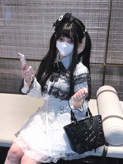 Japanese Original Lolita Lace Ruffle Edge Tied Bow High Waist Mini Skirt Spring Summer New Slim Waist Sweet Girl Y2k Skirt