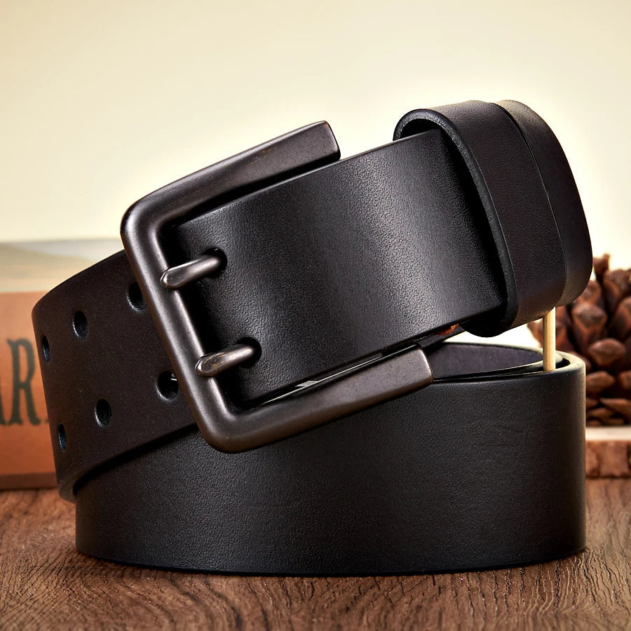 4.3cm Widen Thick Real Cowskin Genuine Leather Belt For Men High Quality Casual Male Belt Double Pin Buckle Cowboy Jeans Strap