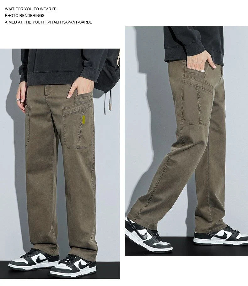 Men's Loose Straight Casual Work Pants 2025 Trendy Multi-Pocket Autumn Winter Workwear YM6106