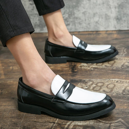 Italian Luxury Brand Loafers Men's Black and White Color Leather Shoes Slip-on Fashion Soft-soled Casual Shoes Wedding Moccasin
