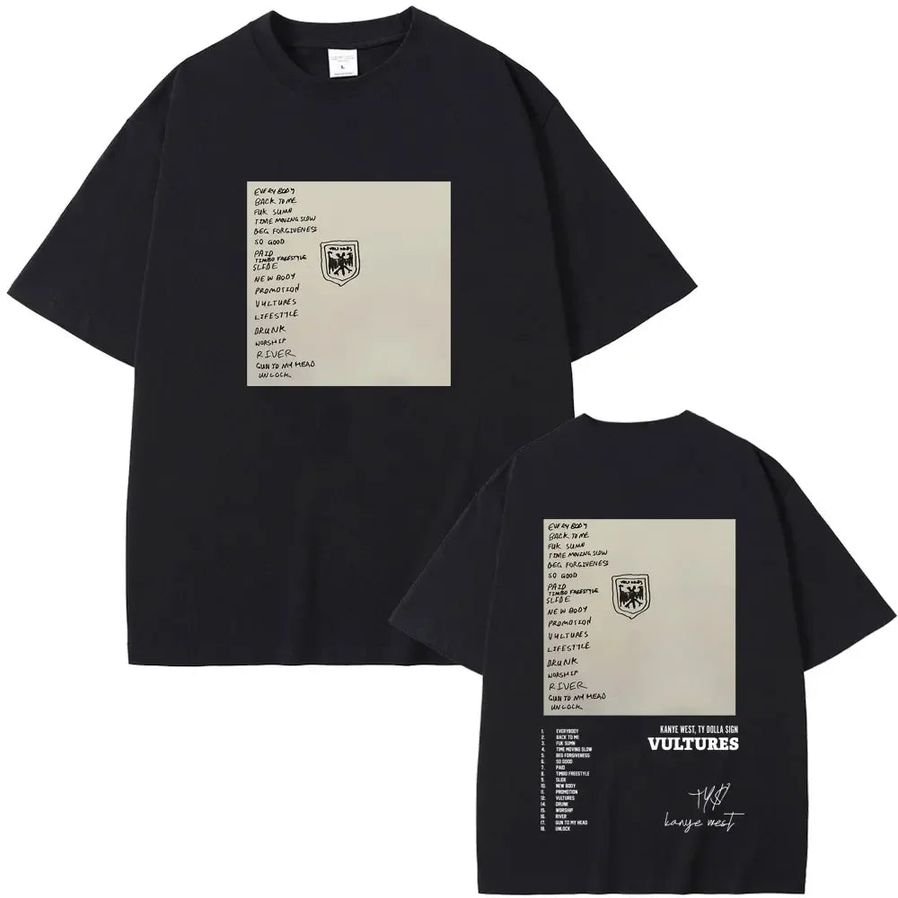 Rapper Kanye West Vultures New Music Album Graphic T Shirts Men Women Hip Hop Fashion Oversized T-shirts Male 100% Cotton Tshirt
