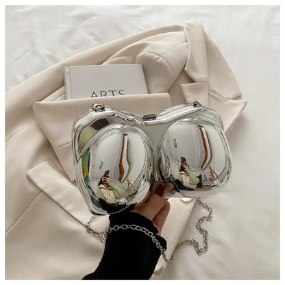 Party Purse Chest Shape PVC Bag For Women 2025 Mini Crossbody Bag Metal Chain Shoulder Bag Luxury Gold Silvery Lipstick Pouch