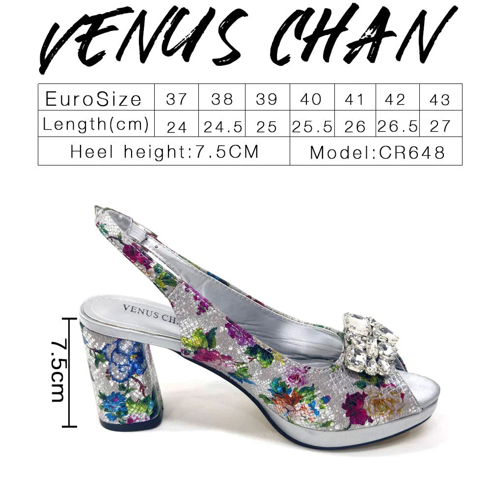 Italian Sandals and Bags Matching Set 2024 Women Heel Party for Gold Colour Wedding Bigger Size Thick Heel Shoes