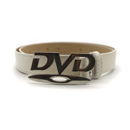 Unisex Nostalgic DVD Buckle Belt Versatile Black White Decorative Waist Straps Belt for Men Women Jeans Matching Gift for Her