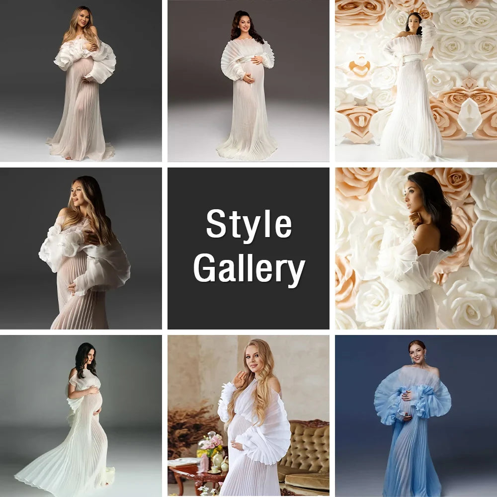 2026 Fashion Sheer Pleated Organza Maternity Dresses for Photoshoot Long Dress for Maternity Shoot Baby Shower Dresses YEWEN