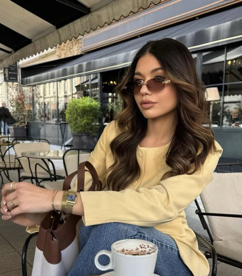 2025  women's new elegant fashion retro round neck cut waist slit long-sleeved casual suit jacket