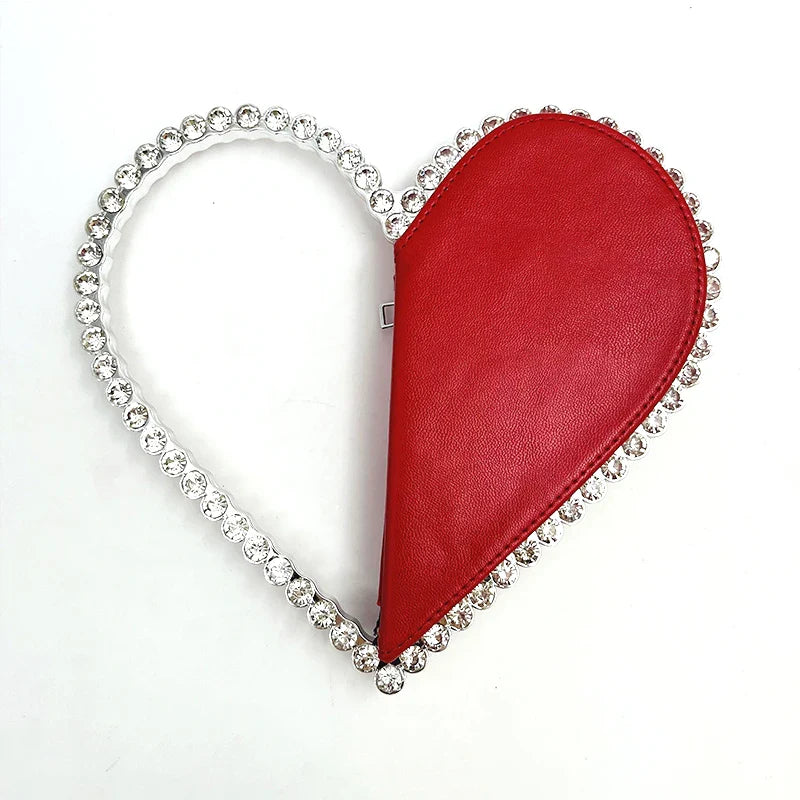 Diamond Red Heart Evening Clutch Women's Designer Chic RhinestoneBlack Wallet Wedding Party Sac A Main Heart Handbag for Woman