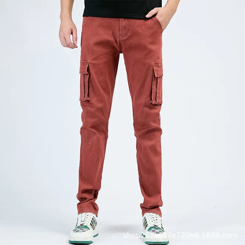 New Jeans Men's Side Pocket Skinny Jeans Slim Solid Color High Waist Denim Pencil Pants Summer
