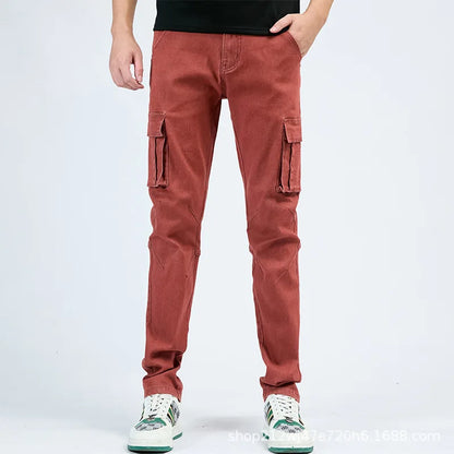 New Jeans Men's Side Pocket Skinny Jeans Slim Solid Color High Waist Denim Pencil Pants Summer