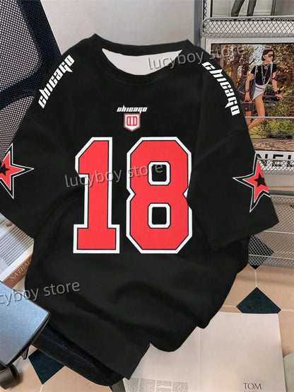 Mens 3D Number 18 Printed Short Sleeve T Shirt Man V Neck Sportwear Brooklyn Racing Football Tee Vintage Casual Tops Men Clothes