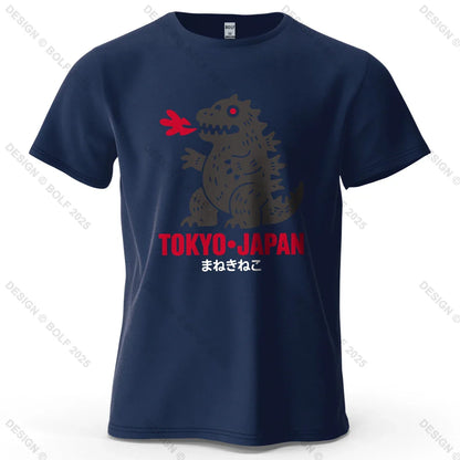 Tokyo Dinosaur Printed Men's T-Shirt 100% Cotton Oversized Japanese Harajuku Graphic Tees for Women Tops Tees Casual Streetwear