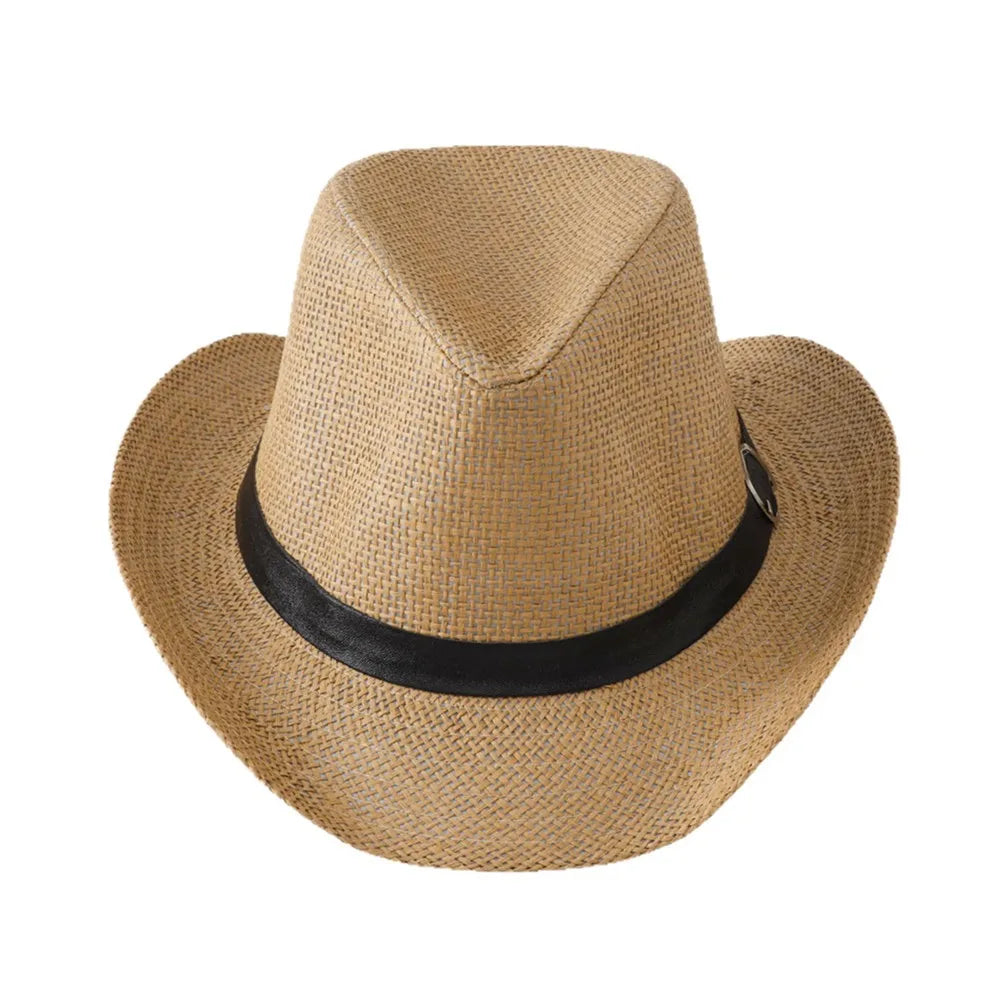 1pc Big Head Straw Fedoras Hat for Men Women Summer Trendy Beach Sun Hats Solid Color Straw Ribbon Casual Cowboy Jazz Caps