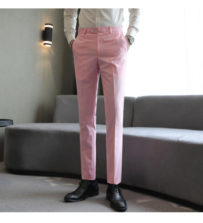 Plus Size 40-29 High Qualitys Men's Solid Color Slim Fit Suit Pants Fashion Business Formal Men Wedding Social Party Trousers