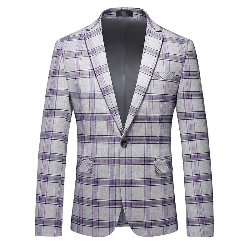 2026 New Men's Pink-Red Striped Suit Jacket, Fashion Slim Plaid Dress Coat, Red Purple Gray Blazers, Asian Size Terno Masculino