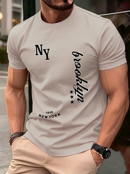 New York Brooklyn 1898 Art Letter T-Shirts Men Summer Cotton O-Neck T Shirt All-Match Casual Top Loose Fashion Man Retro Clothes