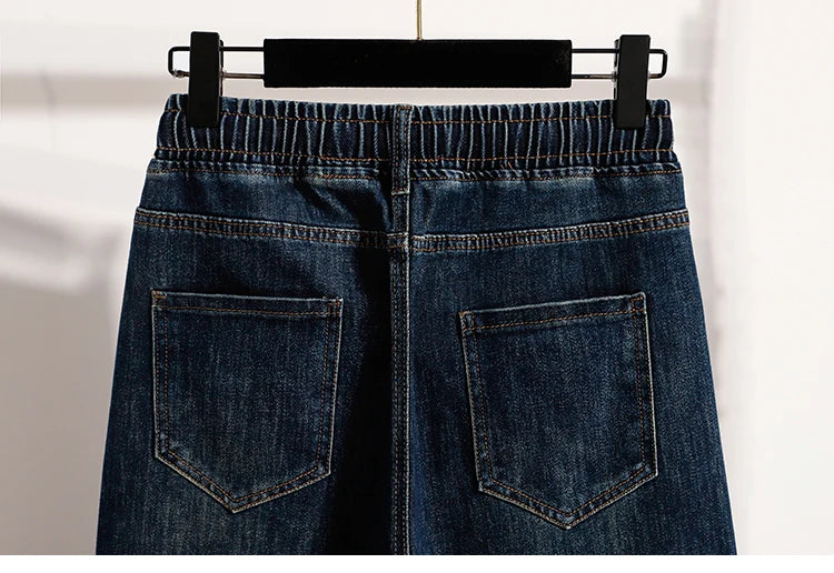 Slimming Wide Leg Jeans Women's Casual Straight Cut Spring Autumn ular plus Size Cotton Stretch Denim Pure Color