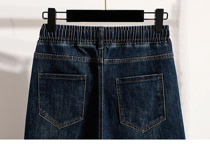 Slimming Wide Leg Jeans Women's Casual Straight Cut Spring Autumn ular plus Size Cotton Stretch Denim Pure Color