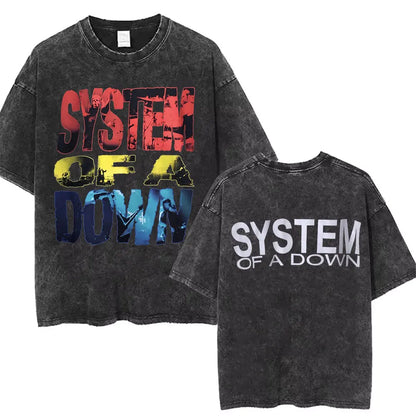 Washed Vintage System of A Down Toxicity Music Album Cover Tshirt Men Rock Oversized T Shirt 90s Alternative Metal Merch T-shirt