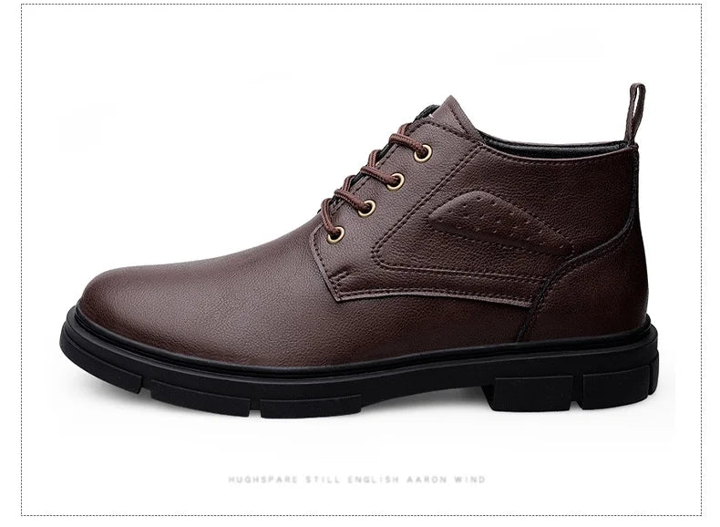 Keep Warm Comfy Split Leather Ankle Boots Winter Men Boots Fashion Lace Up Shoes for Man Lightweight Casual Boots