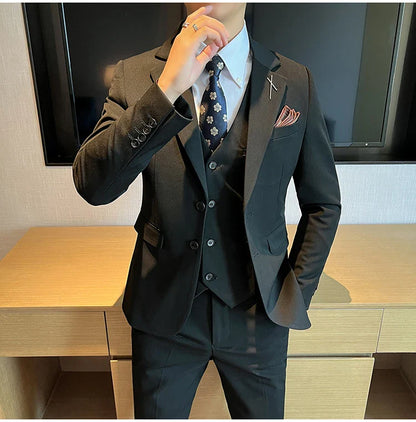 2026 High Quality (Suit + Vest + Trousers) Stylish and Handsome Casual Wedding Suit Business Suit Three-Piece Genuine