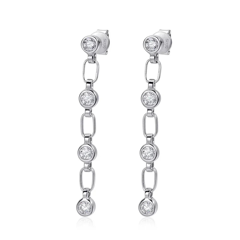 3mm Moissanite Earrings for Women Wedding Round Brilliant Cut Moissanite Stud Solid s925 Silver Dainty Tassel Earring