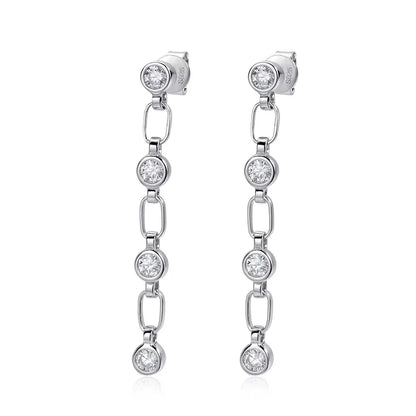 3mm Moissanite Earrings for Women Wedding Round Brilliant Cut Moissanite Stud Solid s925 Silver Dainty Tassel Earring