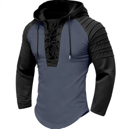 Solid Color Hoodie Muscle Men's Clothing,New Style Men's T-shirt Top. Pleated Hood. Street Style Long-sleeved POLO shirt S-XXXL