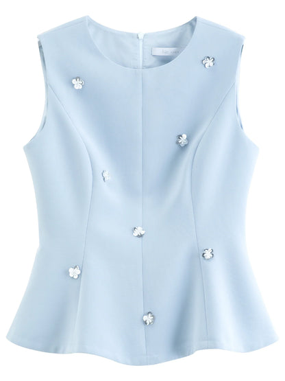 Women's Sleeveless Round Neck Beaded Vest Blouse Elegant Light Formal Top 2026 Summer Ceremony Wedding Bridesmaid
