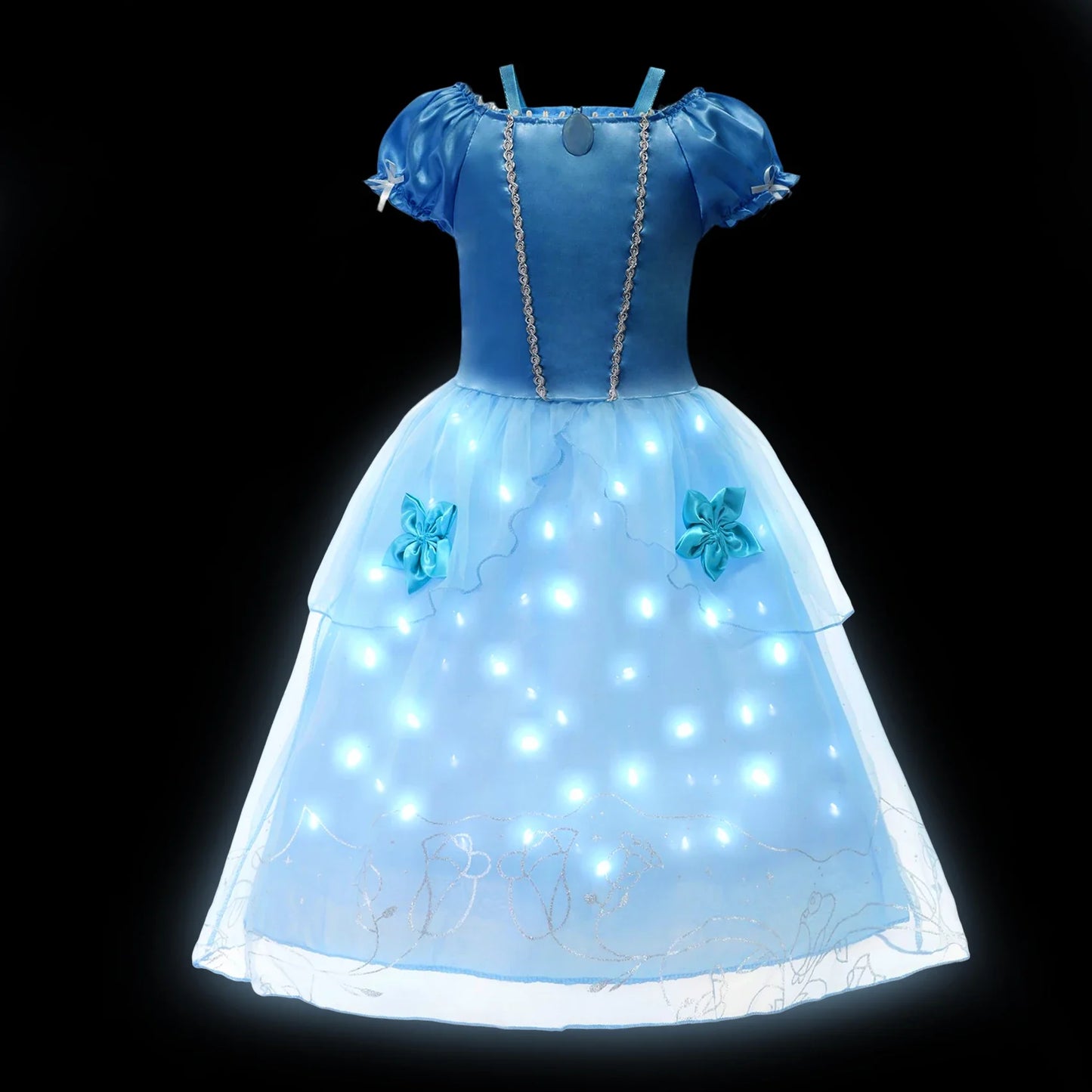 Children LED Light Up Dress Girls Kids Purple Green Cosplay Costume Carnival Birthday Party Clothes Halloween Costume Prom Gown