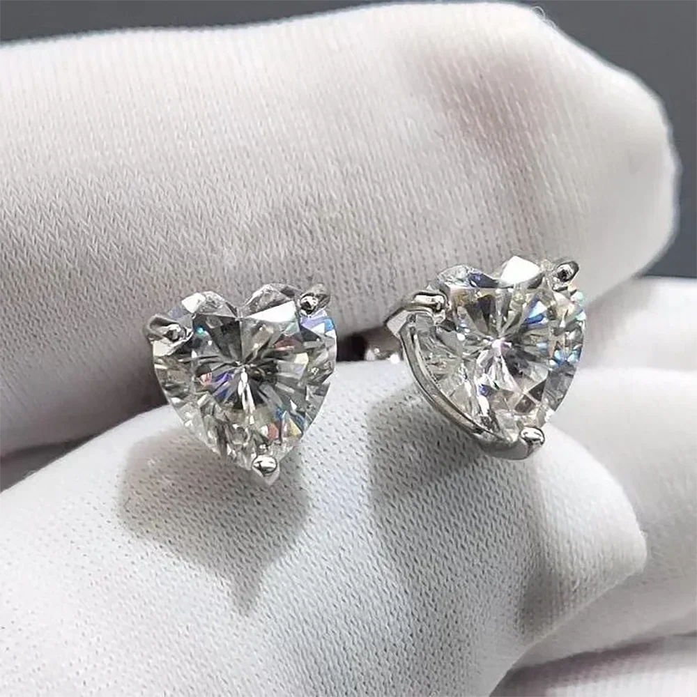Heart Shape Moissanite Stud Earrings for Women Men 1/2/4carat  Certified Lab Diamond Ear Studs S925 Silver Plated 18k Gold