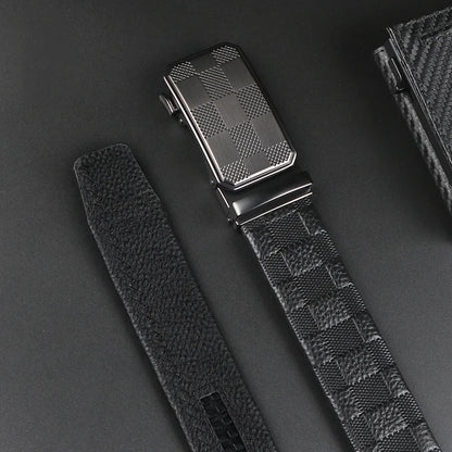 Men's Top Layer Cowhide Ratchet Belt with Scratch Resistant Alloy Automatic Buckle - Business Style Durable Dress Belt