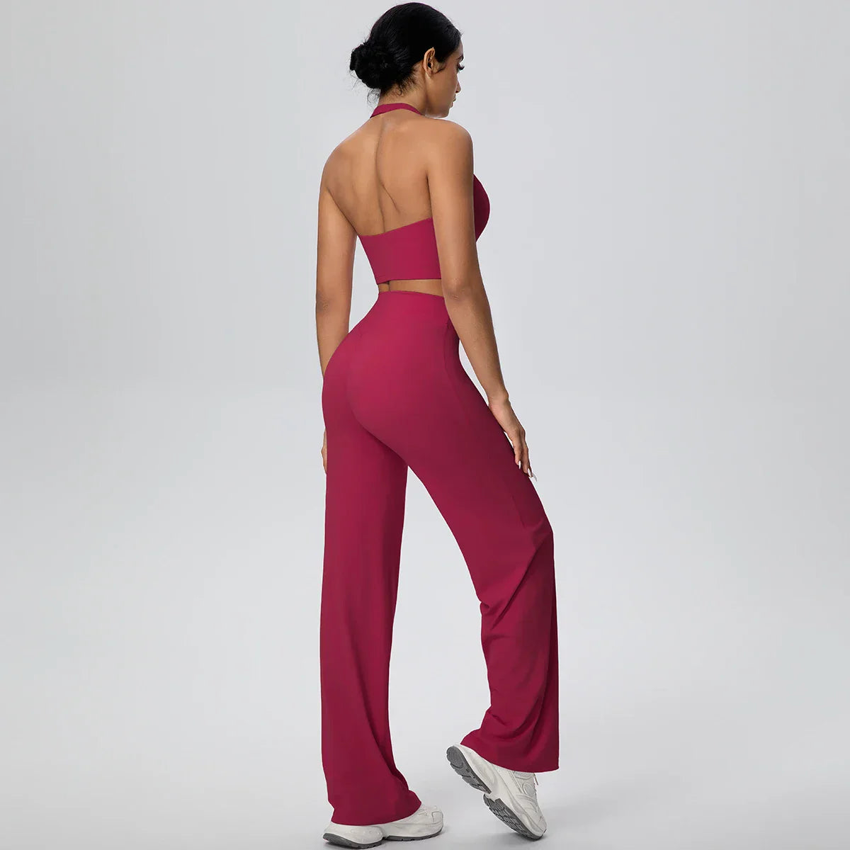 2PCS Woman Backless Hanging Neck Bra and Pants Yoga Set Summer Breathable Gym Sports Running Workout Top Hot Sales Yoga Set