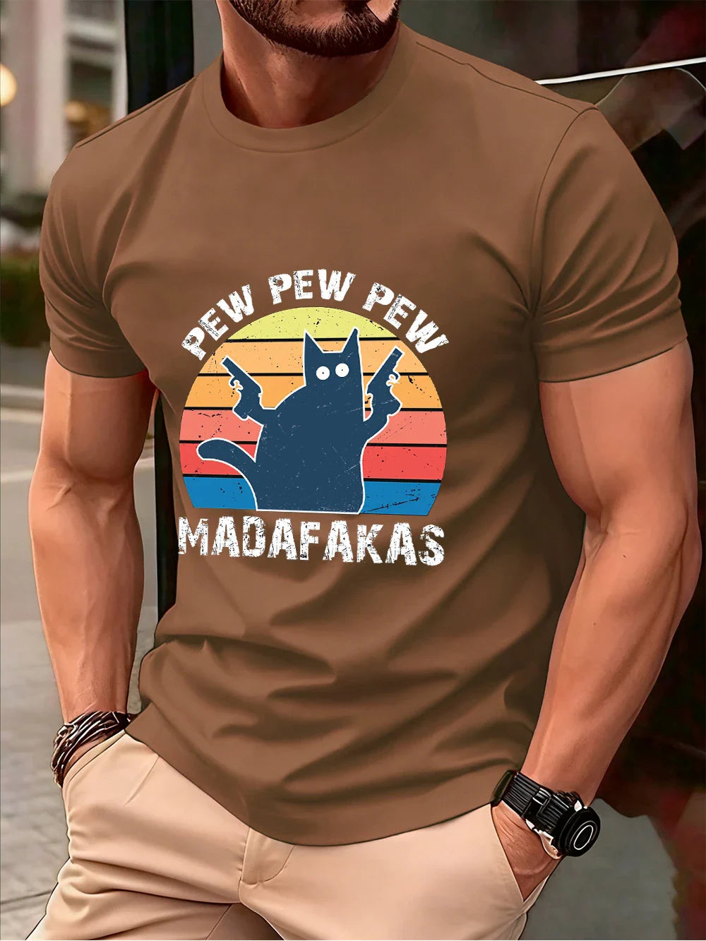 Pew Pew Pew Madafakas Prints Men'S T-Shirt Cotton Summer O-Neck Short Sleeve Tops Soft Oversized T Shirt Casual Mens Clothes