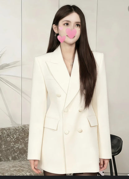 Slimming Black Suit Jacket Women's Midi Length Waist-Cinching Spring Fashion Elegant High-End Feelings Business Casual Coat
