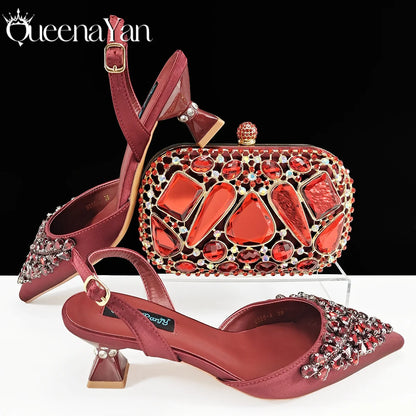 Italian Shoes and Handbags Accessory Set with Rhinestone Metal Embellishments Wedding Shoes Bridal Shoes Designer