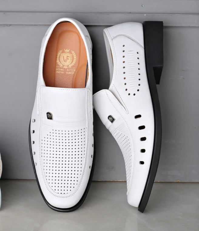 Hollow Breathable in Summer Round Toe Dress Shoes Man Soft Leather Casual Footwear 2025 Style Gentleman New Social Shoe for Men