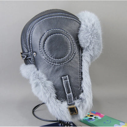 2026 Fashion Men's 100% Natural Rabbit Fur Bomber Hats Winter Russian Man Warm Real Sheepskin Leather Hat Male Real Fur Caps