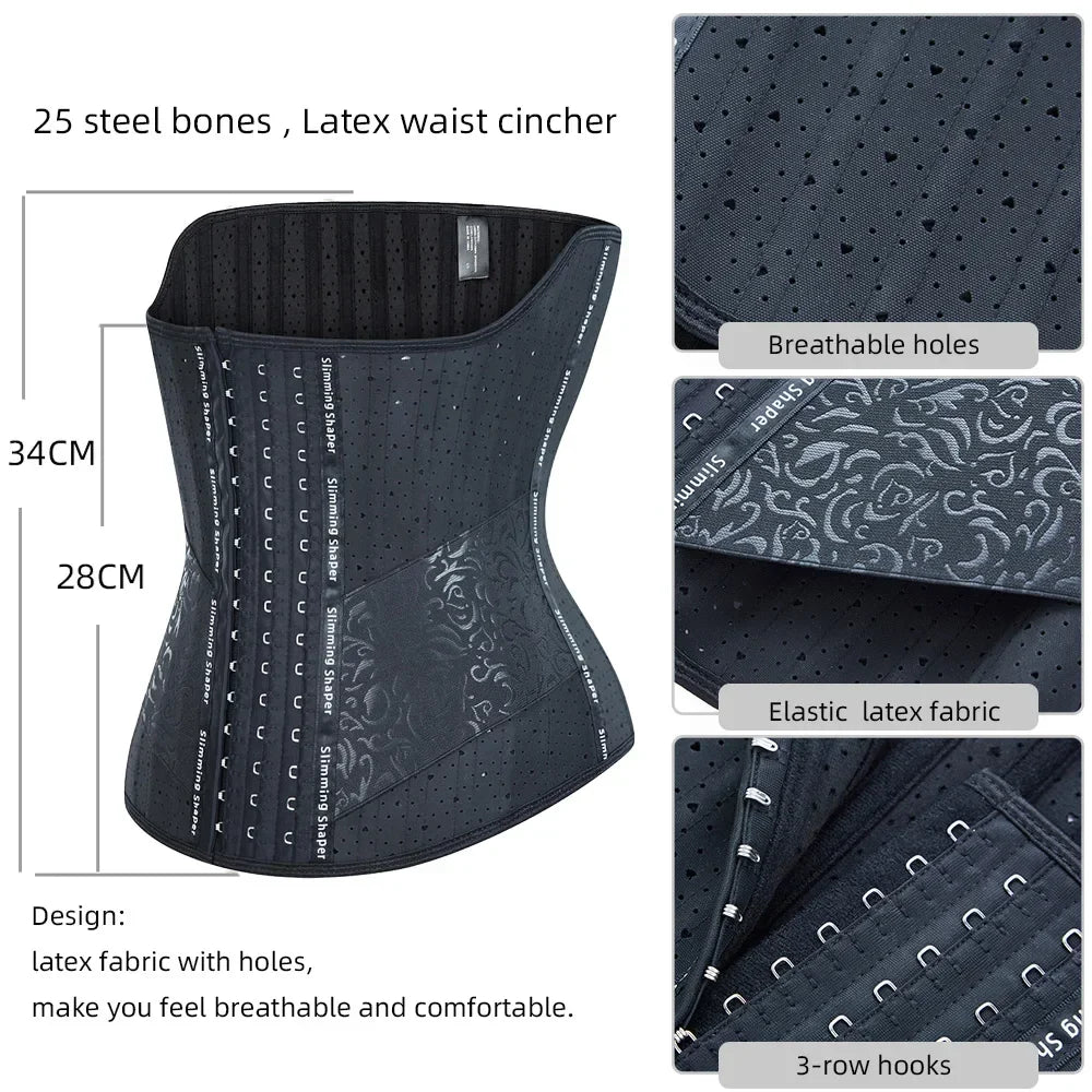 25 Steel Bones Latex Waist Trainer Body Shaper Long Torso Tummy Control Corset Shapewear Women Waist Cincher Slimming Belly