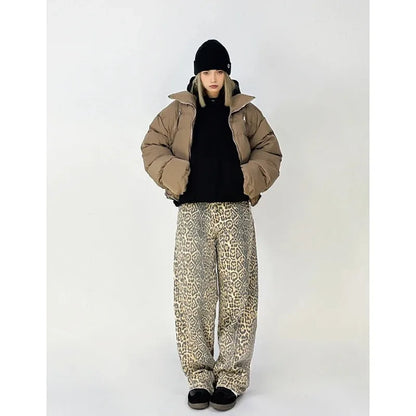 Vintage Leopard Print Jeans Women Spring Oversize Casual Hip Pop Wide Leg Trouser Trend High Waist Panther Denim Pants Ladies