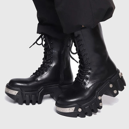 men fashion punk gothic platform boots designer original leather shoes cowboy high boot women stylish long motorcycle botas mans