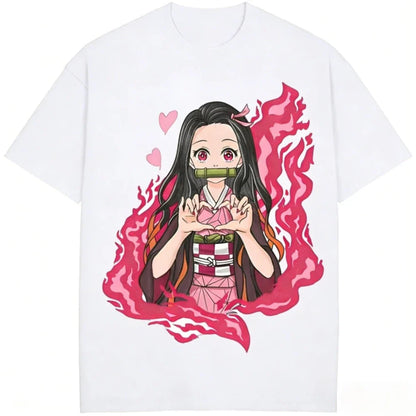 Demon Slayer Nezuko Kamado Pure Cotton T-shirt 2026 Summer New Anime Printed Loose Casual Parent Child Short Sleeve Top