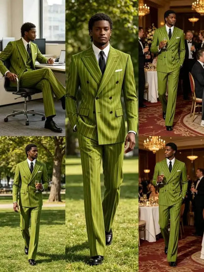 Men's Striped 2 Piece Suit Notched Lapel Straight Stripe Coat + Flare Pants Formal Business Wedding Party Prom Tuxedo for Men