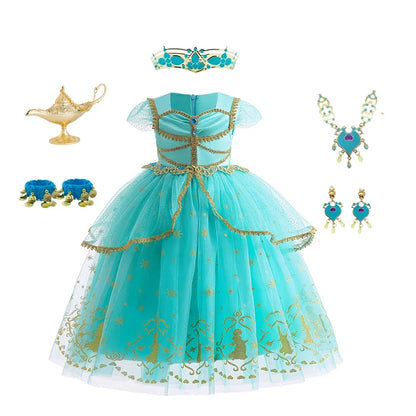 Girl Halloween Princess Dress Aladdin Magic Lamp Jasmine Dress Girl Fancy Mesh Ball Gown Childrens Day Gifts Carnival Costume