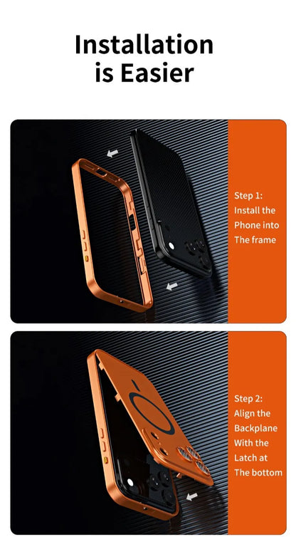 For iPhone Air, 17 Pro Max Magnetic Case ELVEV Anti-fingerprint Alloy Snap Buckle Phone Cover with Alloy Lens Ring Film