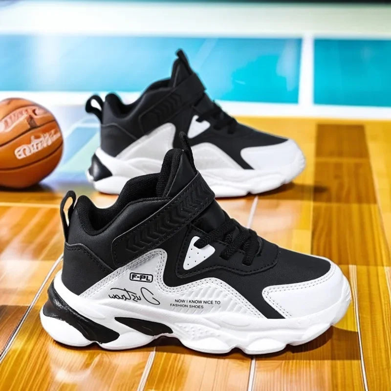 Boys Autumn Leather Sneakers Children Waterproof Wear-resistant Basketball Shoes Boys Color blocking Casual Soft soled Sneakers