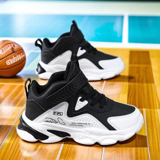 Boys Autumn Leather Sneakers Children Waterproof Wear-resistant Basketball Shoes Boys Color blocking Casual Soft soled Sneakers