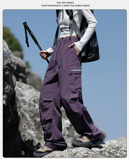 Women Hiking Pants Outdoor Waterproof Zippered Pocket Mountaineering Paratrooper Pants Autumn Breathable Camping Cycling Pants