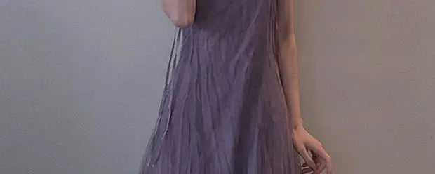 Slimming Effect Purple Mesh Ankle-Length Dress Women's plus Size Strapless Gown Korean Style High Waist A-Line Skirt