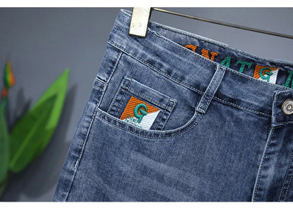 Summer New Men's Embroidered Denim Shorts Fashion Straight Slim Personality Streetwear Jeans Male Bermuda Male Short Pants